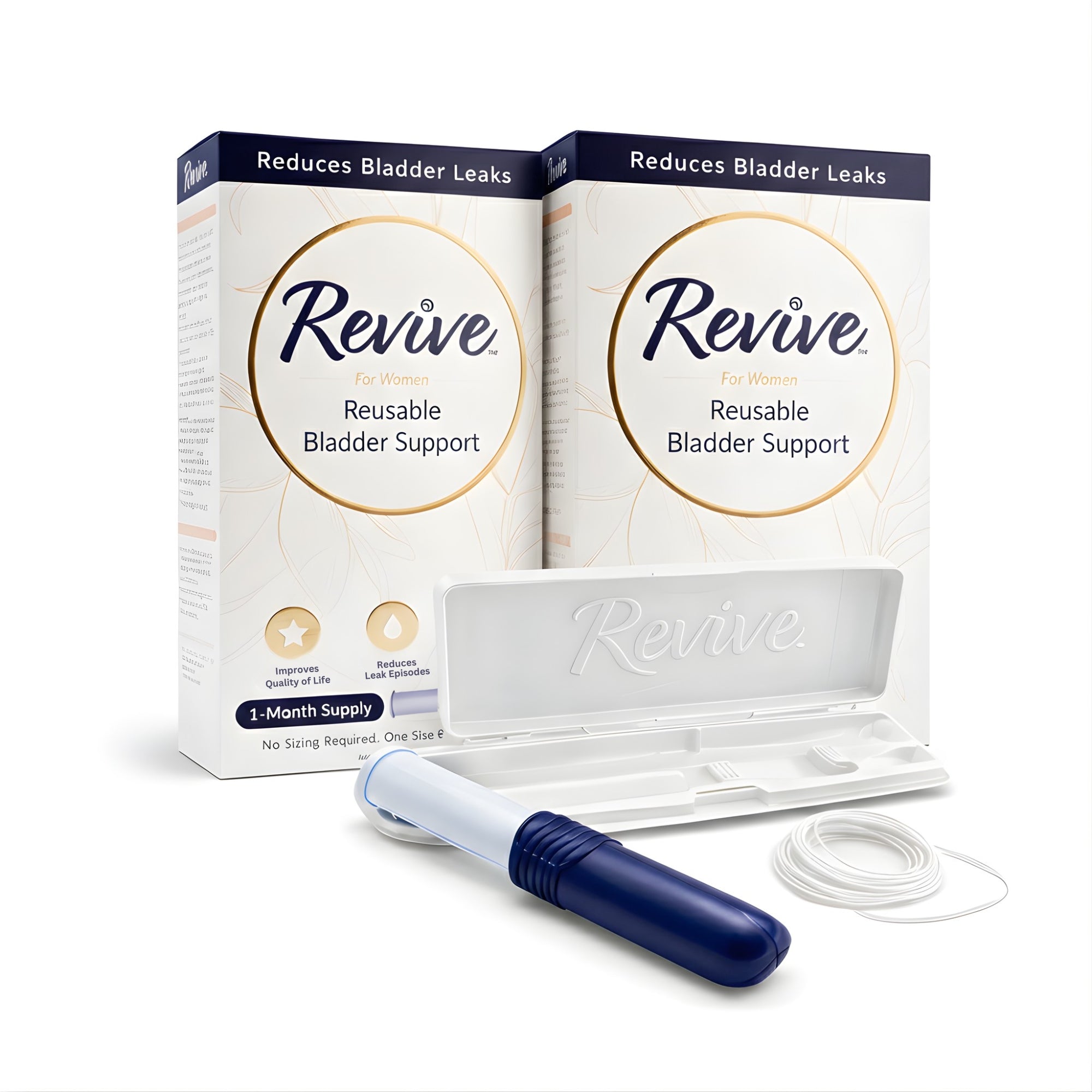 Revive reusable bladder support packaging with a device on a white background